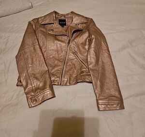 Me Jane GIRLS Metallic Brown Leather Jacket Never Worn, Like New